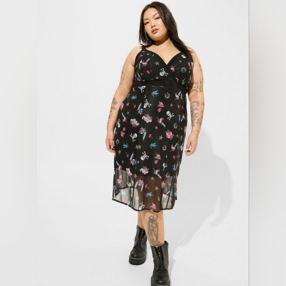 Torrid x Betsey Johnson Black Tattoo Sleeveless Midi Dress Size 3X NWT - Picture 1 of 4